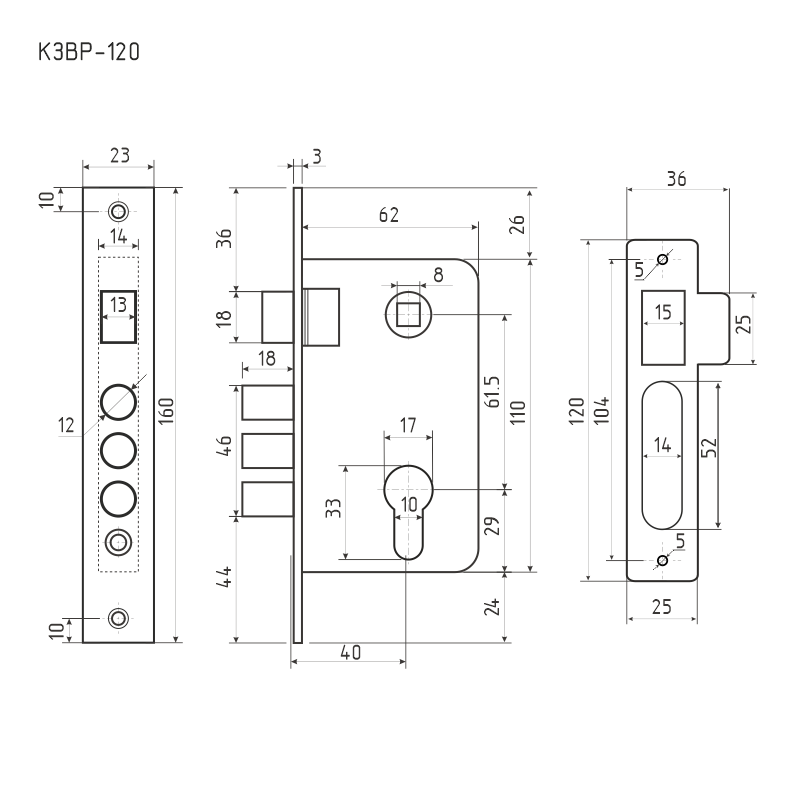 Корпус замка врезного КЗВР-120 хром