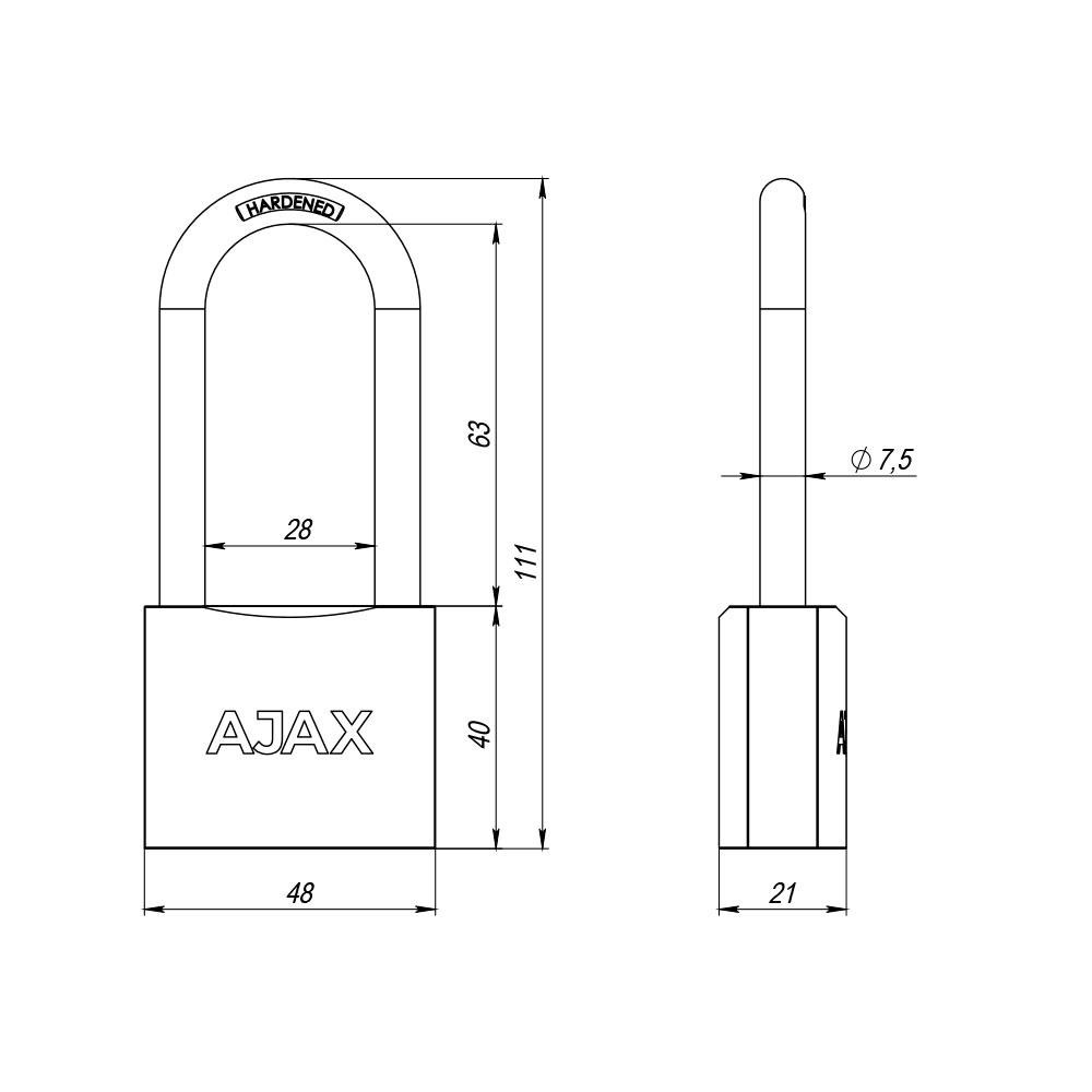 Замок Ajax PD-01-50-L англ. 3 кл. (длин. дужка)