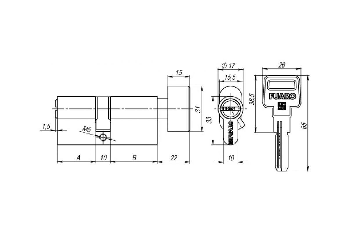 Цилиндр Fuaro R602/90mm (35+10+45) хром