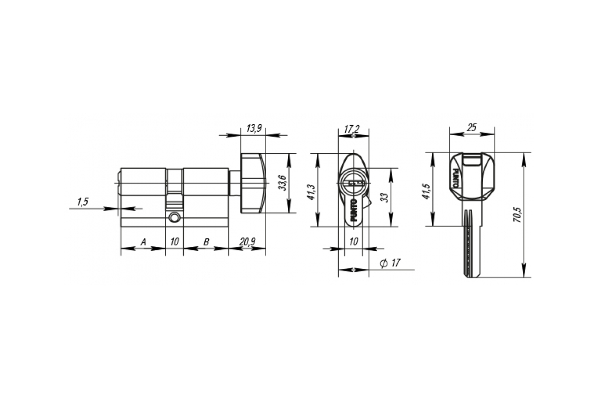 Цилиндр Punto Z402/80mm (40+10+30) хром