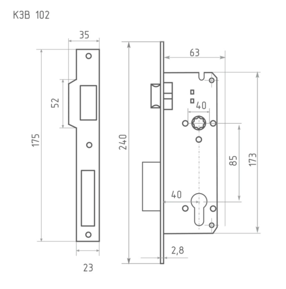 Корпус замка КЗВ-102 (85 мм) хром