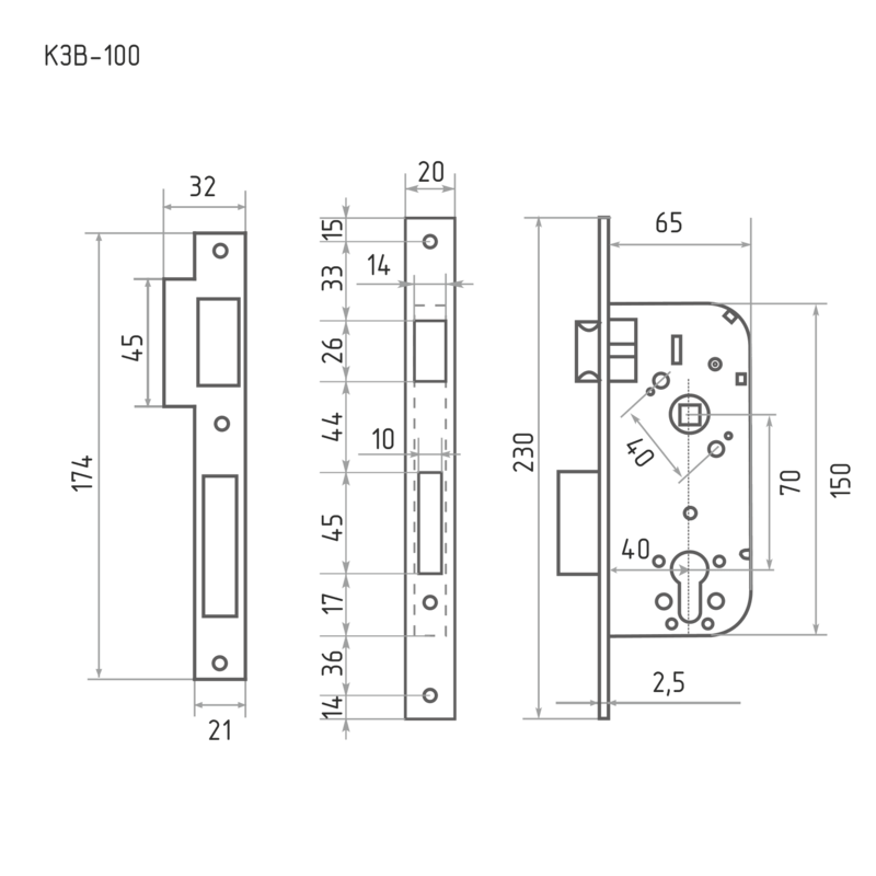 Корпус замка КЗВ-100 (70 мм) хром
