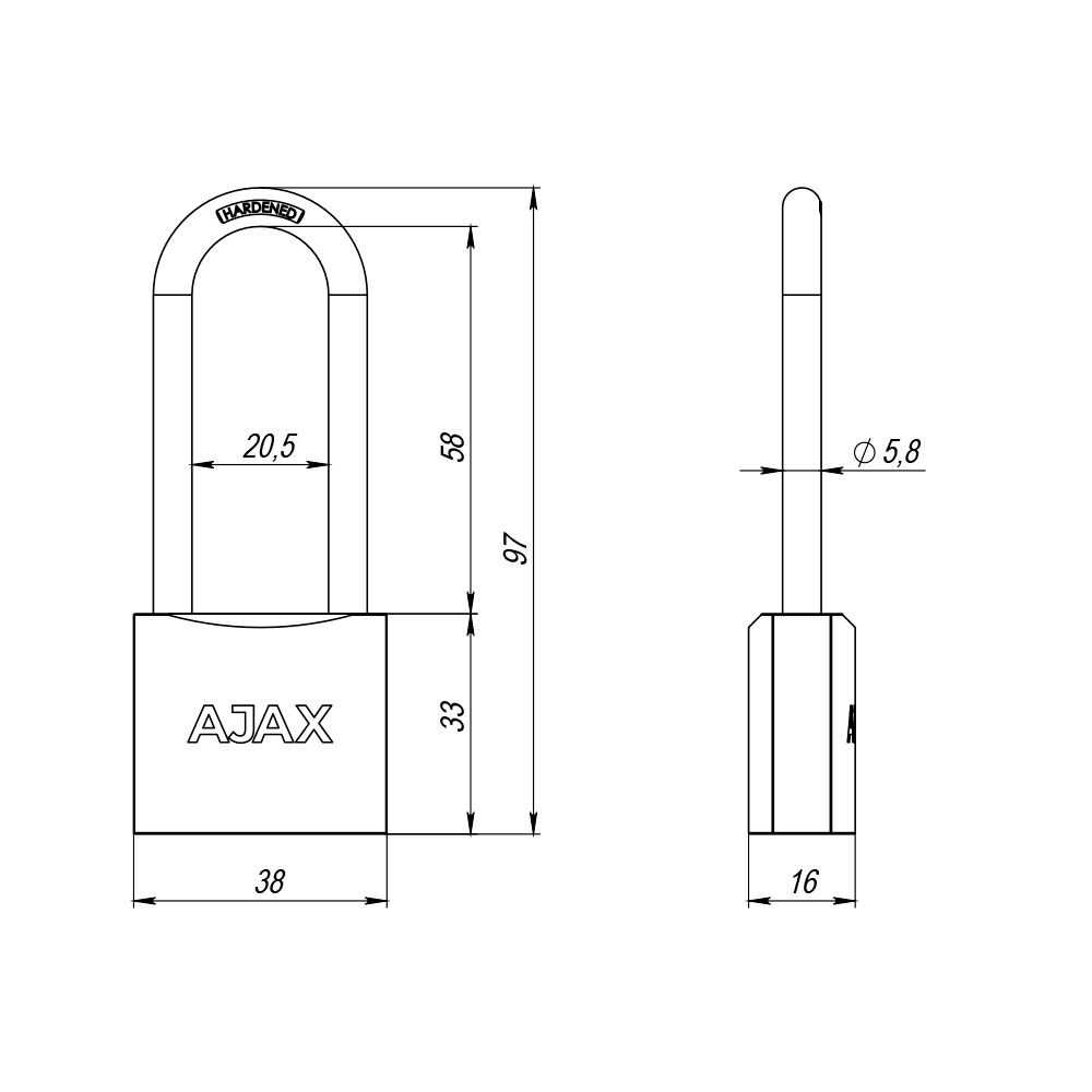 Замок Ajax PD-01-38-L англ. 3 кл. (длин. дужка)