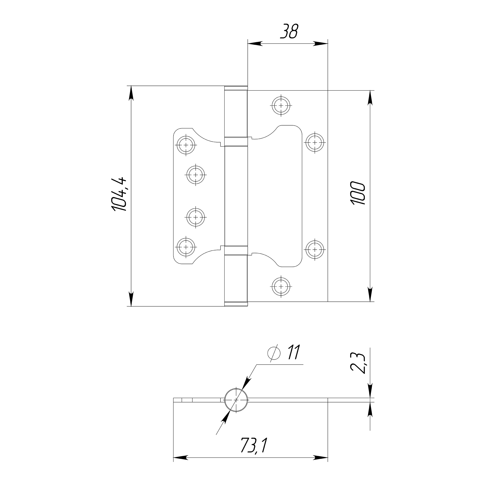 Петля (Аякс) универсальная без врезки IN4000W BL (100/P-2B 100x2,3) черный (2шт)