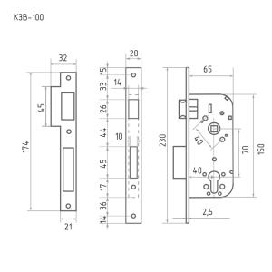 Корпус замка КЗВ-100 (70 мм) хром